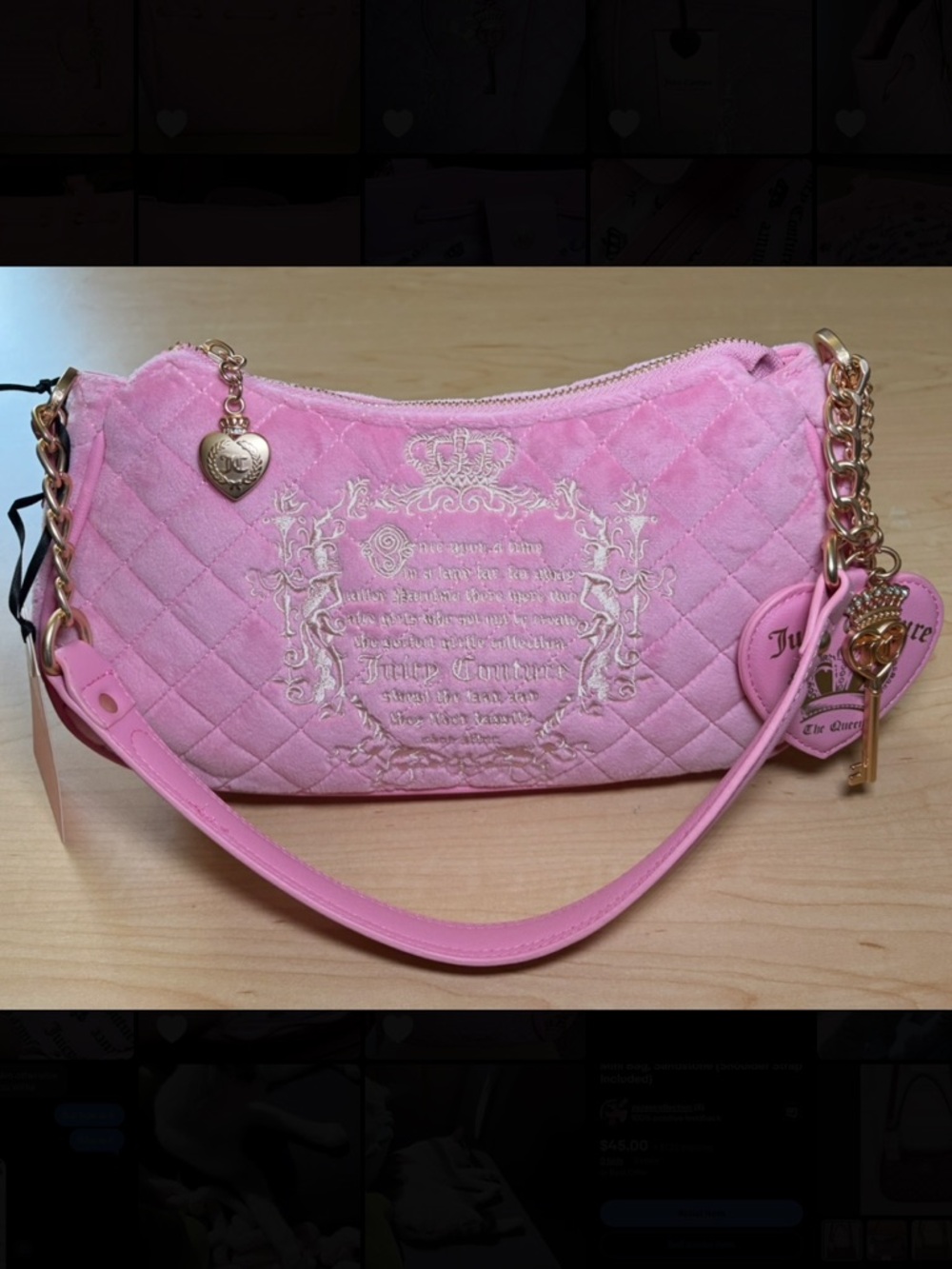 Juicy Couture Juicy Tale Shoulder Bag Cherry Blossom Pink Quilted Bag Purse NEW - Picture 2 of 9